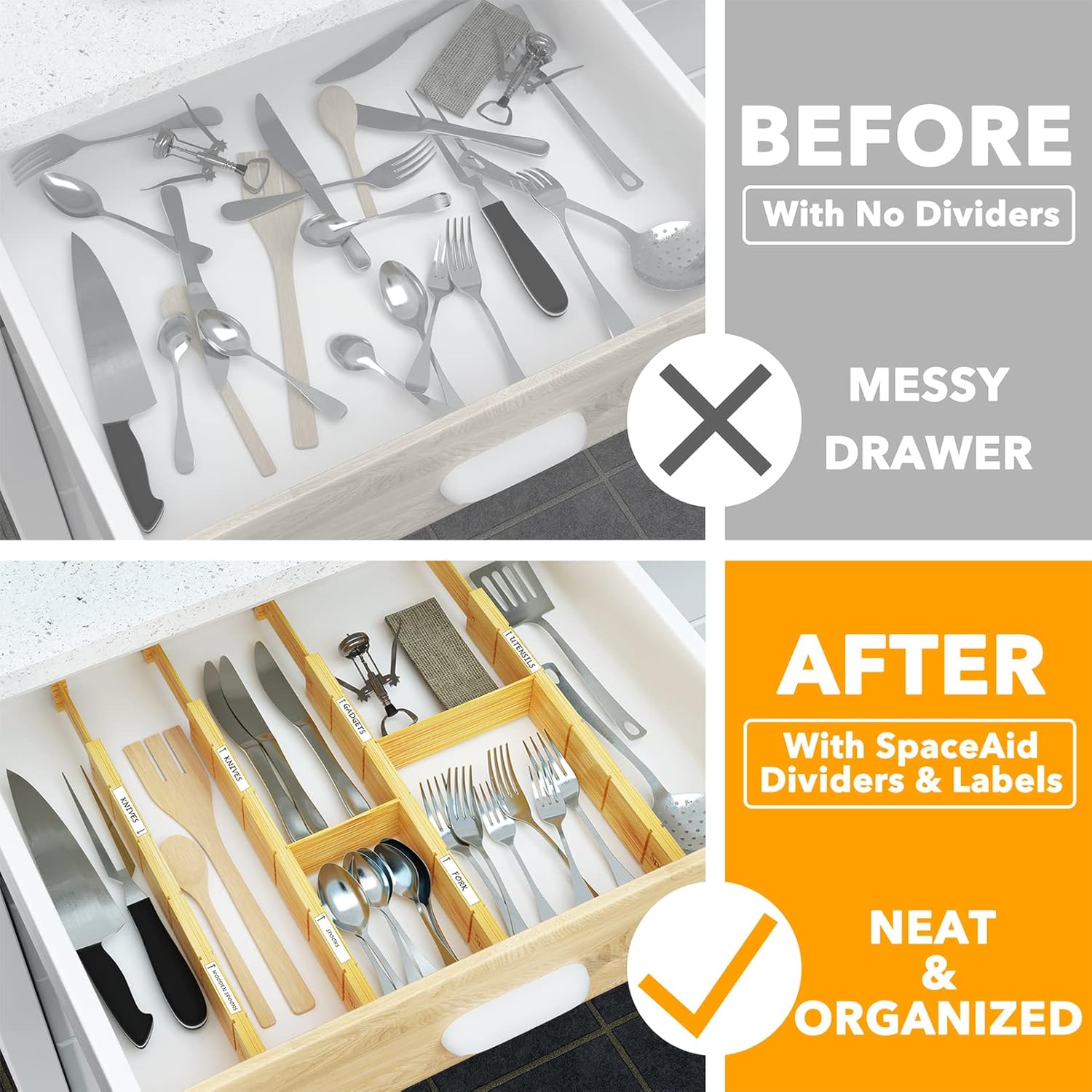 SpaceAid Bamboo Drawer Dividers